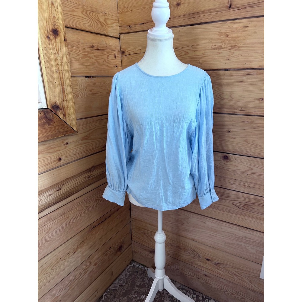 Soyaconcept Womens Light‎ Blue Textured Puff Sleeve Blouse XS 15476-40